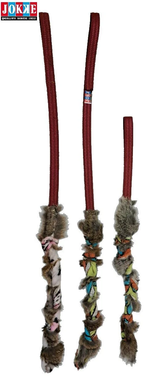 RabbitTwister med 40 cm flätad kaninpäls&fleece tugdel förstärkt med band x handtag 2 cm