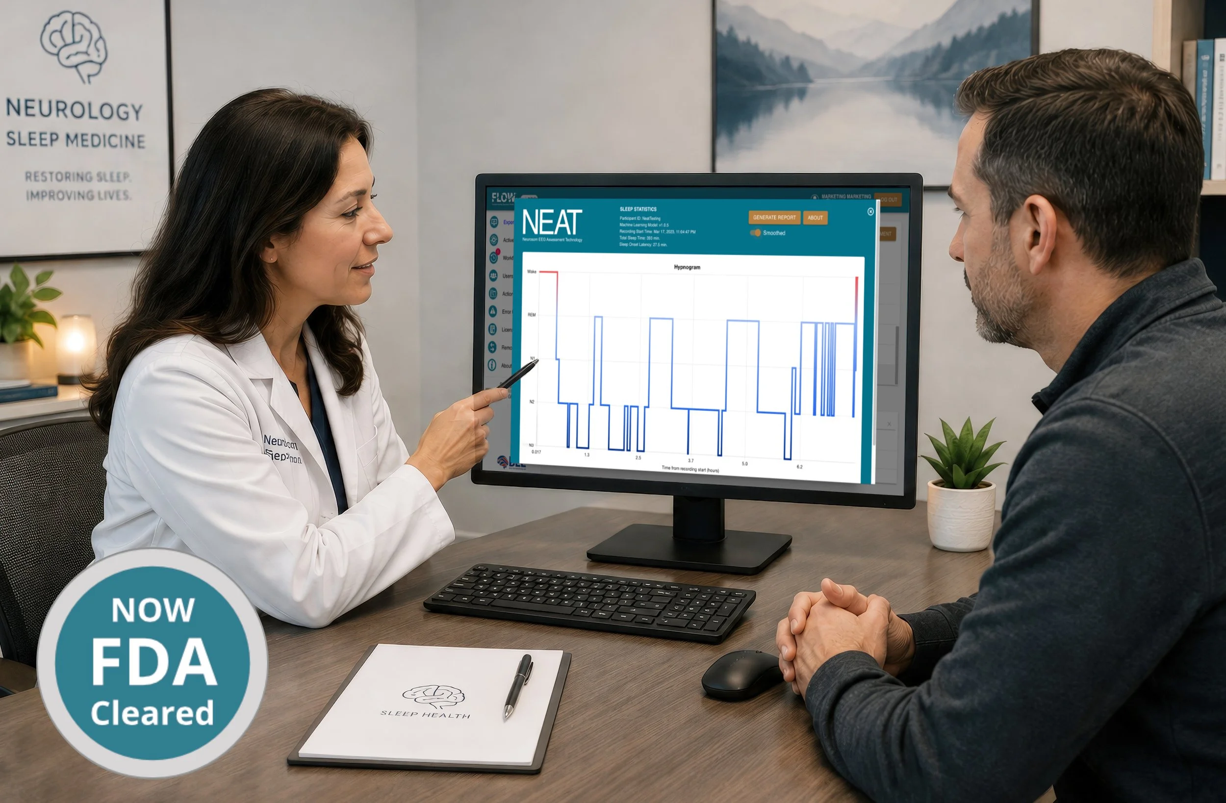 NEAT FDA-cleared, AI-powered sleep staging software is the cornerstone of the Neurosom product platform.