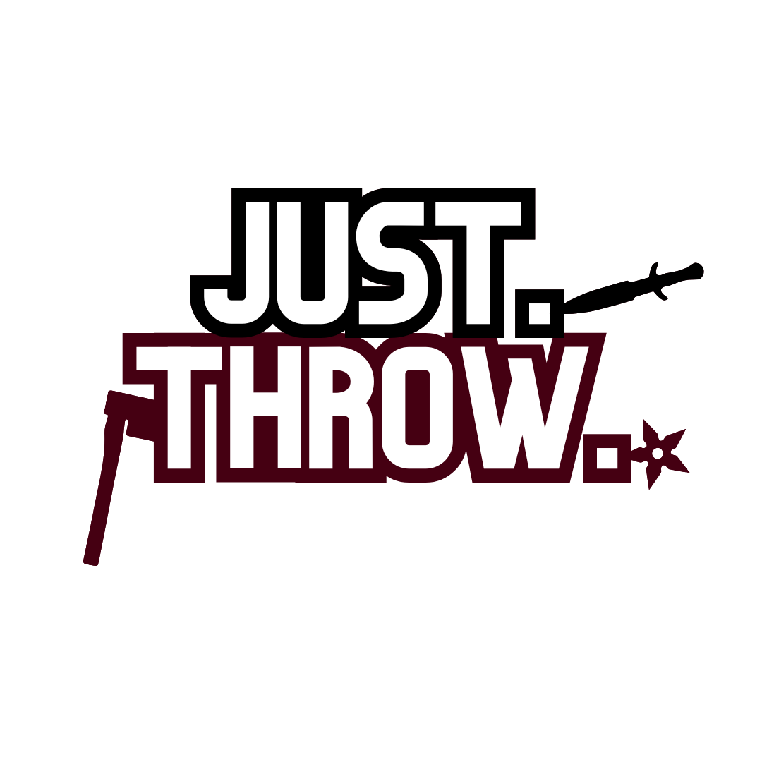 Motivational graphic with the text 'Just. Throw.' in bold white and maroon letters, featuring a magic wand and small star illustration.