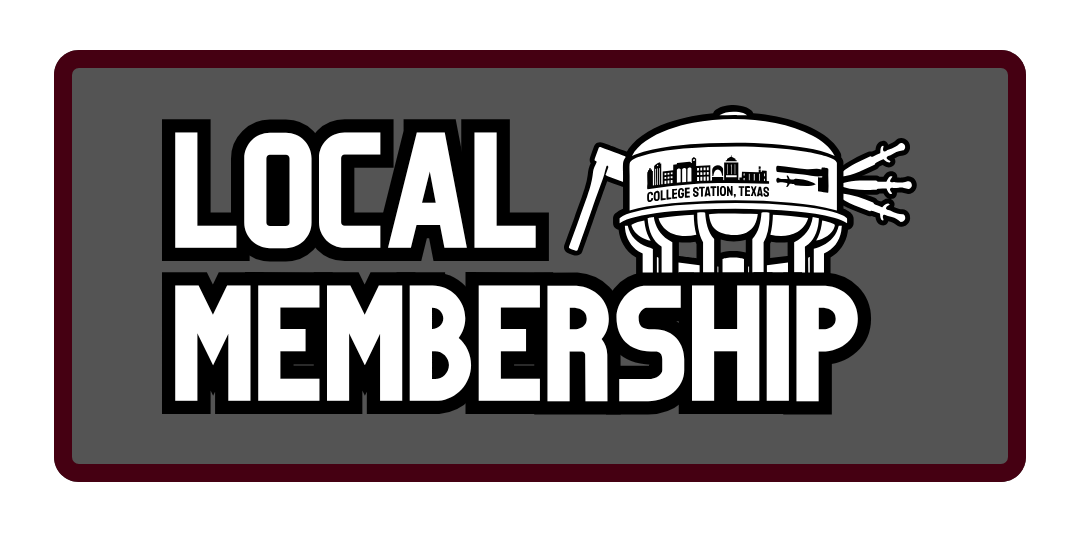 Logo for local membership featuring a water tower with a cityscape and text stating 'College Station, Texas'.