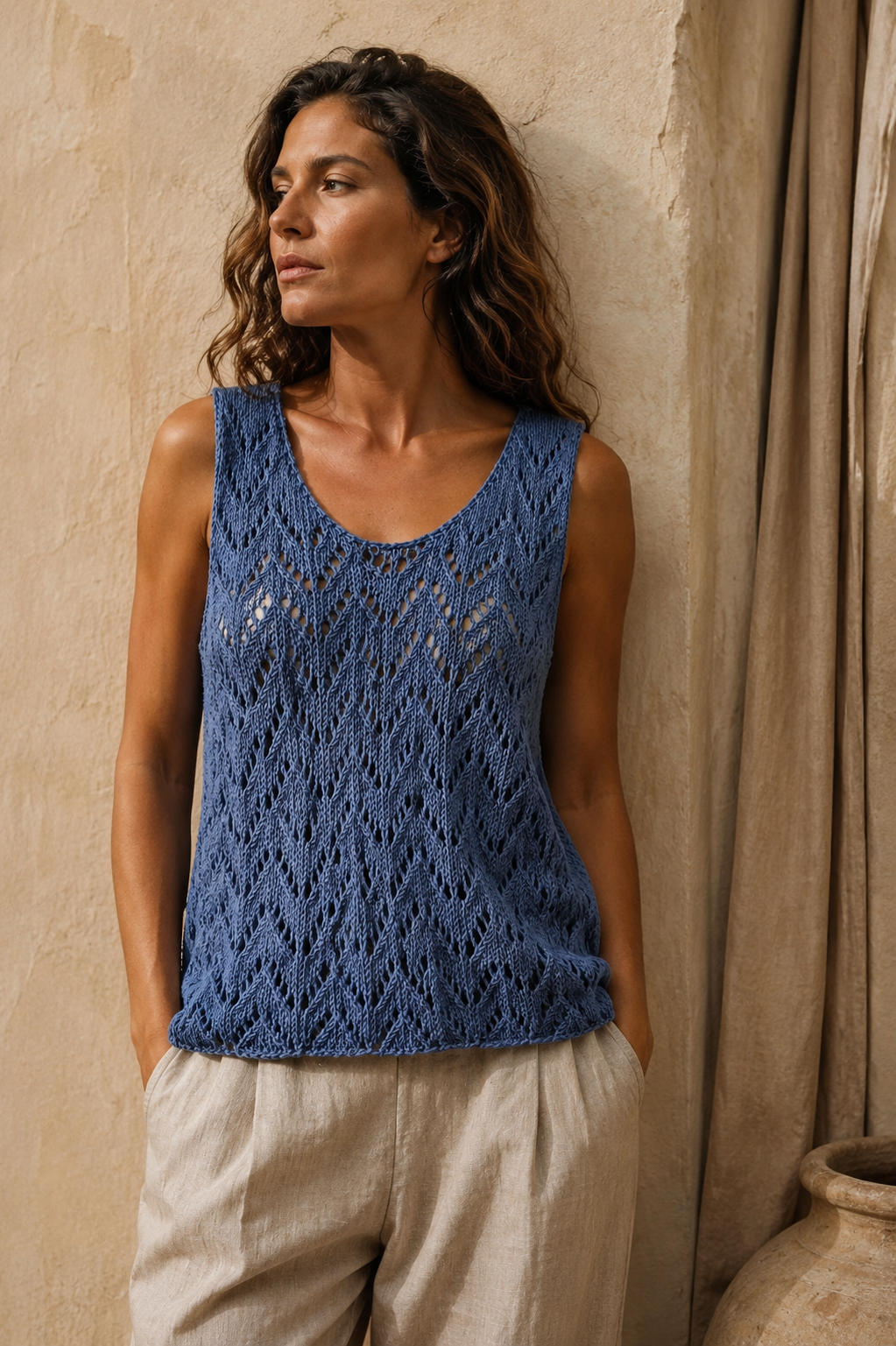 Pacífico Indigo Pima Cotton Hand-Knit Top