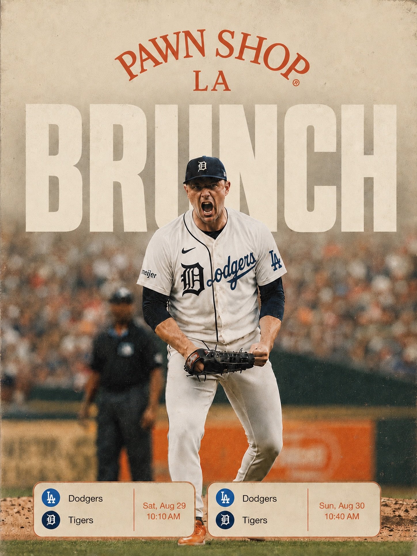 Skubal on the mound tonight. Brunch on deck all weekend. ⚾️🍳

Catch the Dodgers vs. Tigers matchup, then run it back at Pawn Shop LA for weekend brunch, big screens, big plays, and all the game-day energy.

SAT, AUG 29 &mdash; 10:10 AM
SUN, AUG 30 &