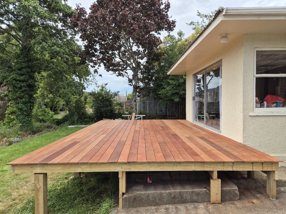 Kwila Deck made for Clients over concrete patio great for summer sun steps were added.