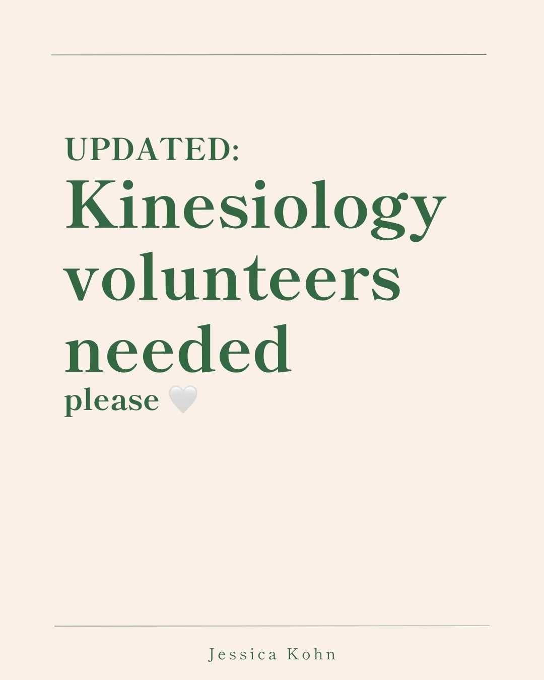 I&rsquo;m looking for more bookings for my kinesiology study sessions please 🙏

These sessions help me complete the practical component for my next level of kinesiology study - the PKP Diploma of Energy Psychology.

These sessions are FREE and run f