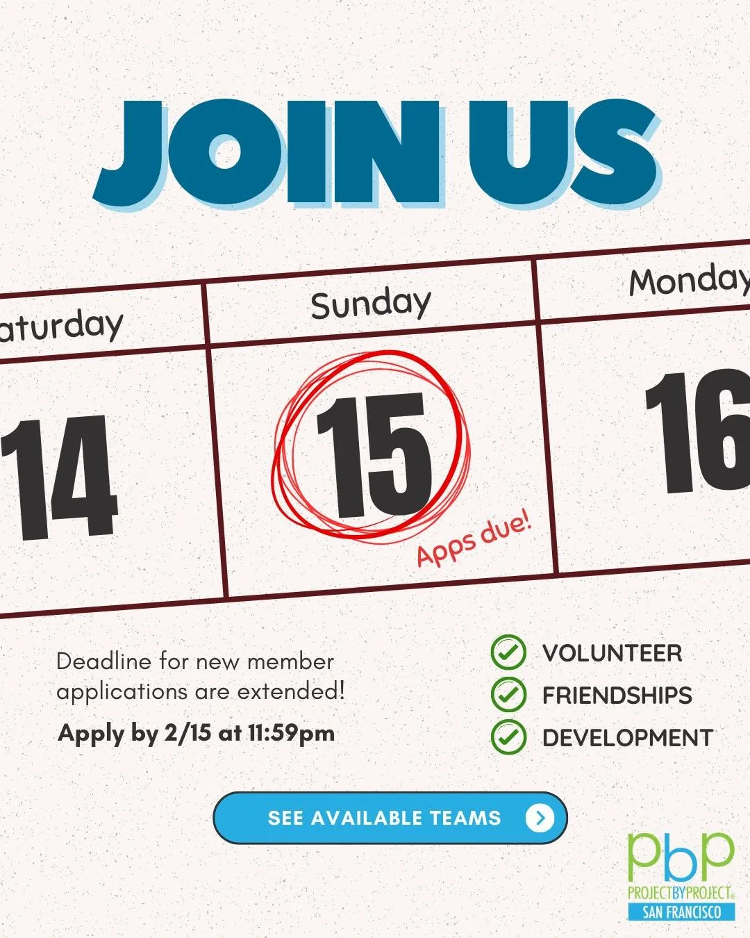 It&rsquo;s not too late to join PbP! We&rsquo;re extending our deadline for new membership applications 🎉

If you&rsquo;ve been thinking about getting involved, this is your sign. PbP is all about giving back to the community, showing up to voluntee