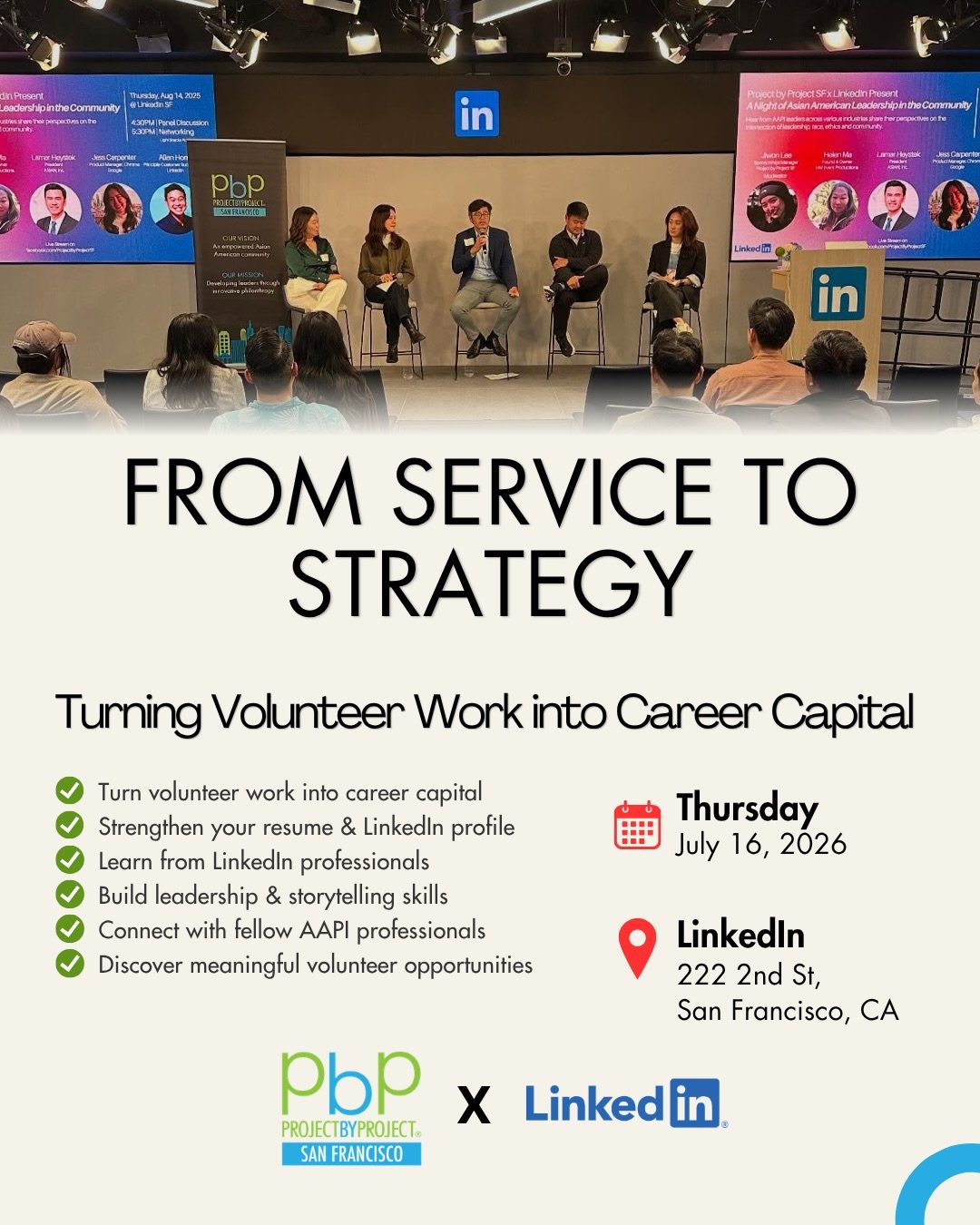 Join Project by Project SF and LinkedIn for an interactive workshop designed to help you translate your volunteer, nonprofit, and community involvement into compelling resume bullet points, LinkedIn profile content, and interview stories. 📝

Whether