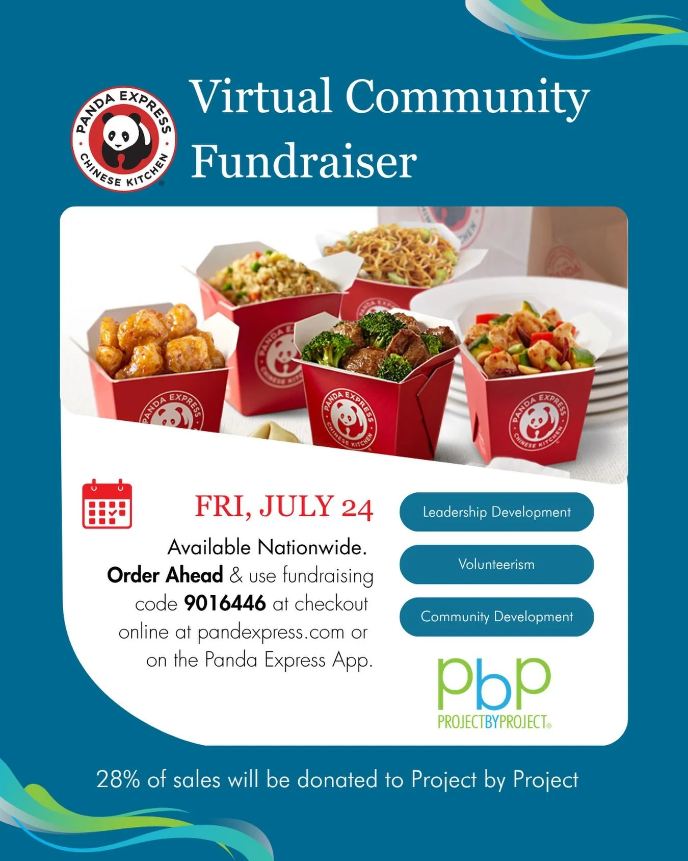 Back by popular demand!  Join us for (@officialpandaexpress) community fundraiser for Project by Project TOMORROW! 

To join and help drive our mission of developing AAPI leaders, place a website or mobile order and apply the code 9016446 in the Fund