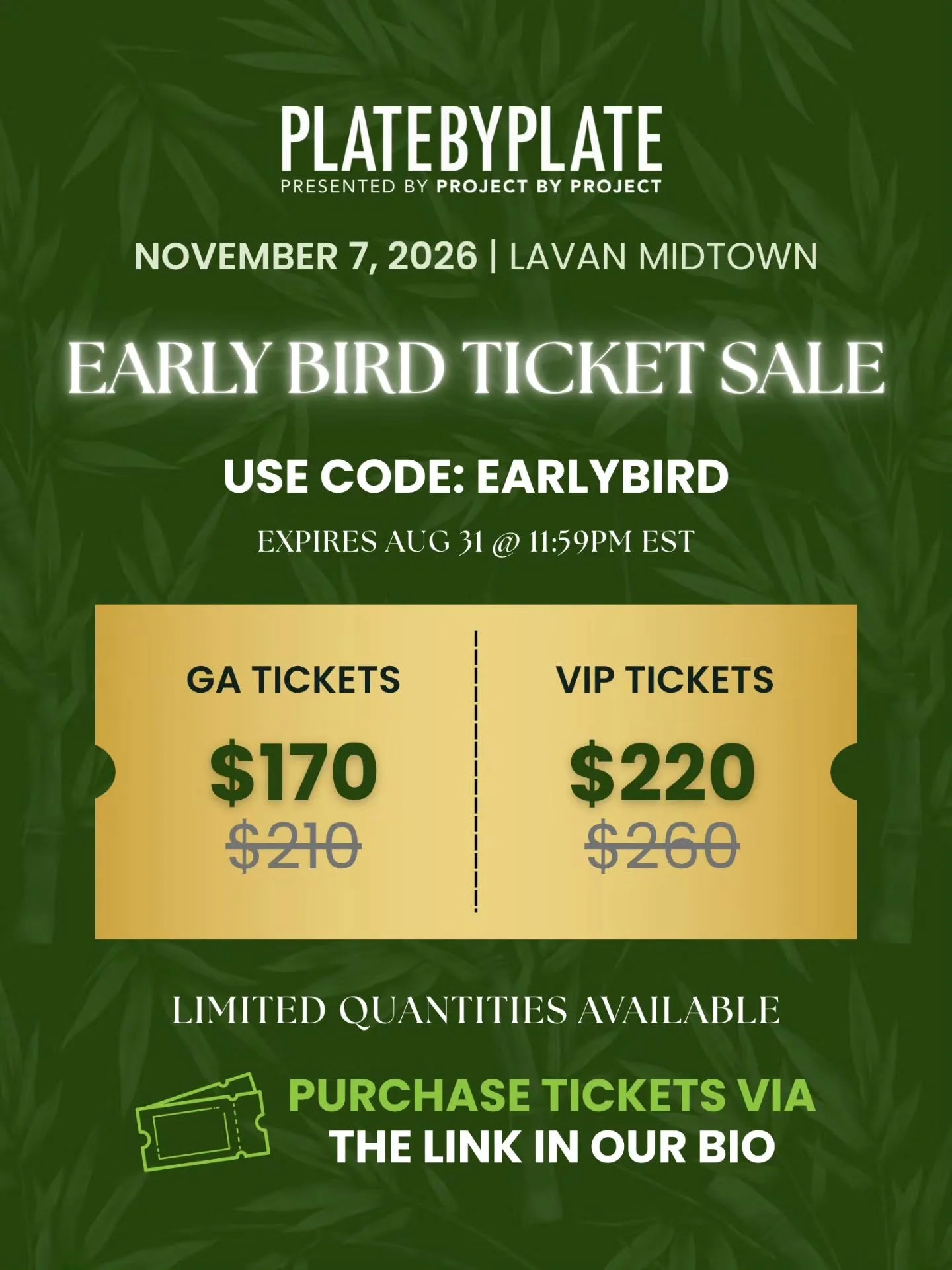 ✨ ONE WEEK TO LOCK IN EARLY BIRD PRICING ✨️

You've heard about it&mdash;now it's time to make it official. Plate by Plate NYC is coming up, and early bird pricing is available for one more week!

Join us for an unforgettable evening of incredible bi