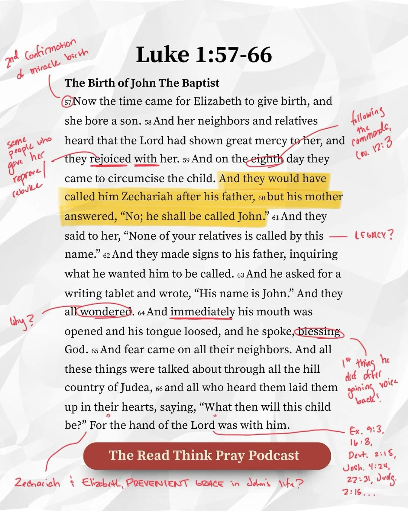 New episode! In reading through Luke 1:57-66 we think about our &ldquo;Would Haves,&rdquo; and our &ldquo;Should Haves.&rdquo; Reflecting back, was God faith either way? (Spoiler: yes He was)

https://podcasts.apple.com/us/podcast/the-read-think-pray