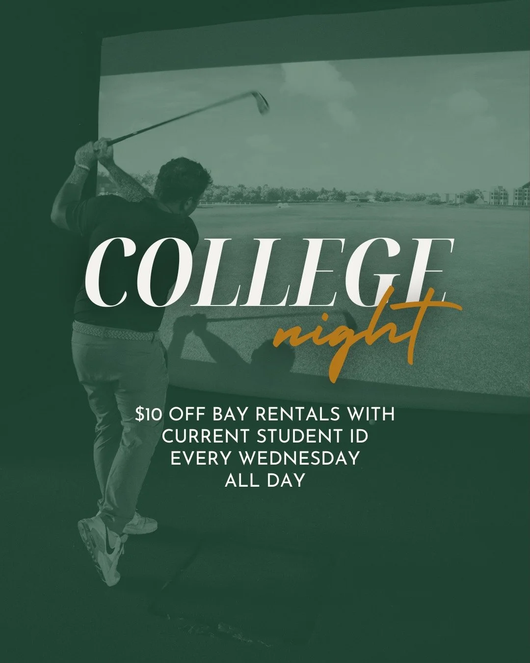 TOMORROW = COLLEGE NIGHT 🙌
Bring your student ID and get $10 off your bay every Wednesday.