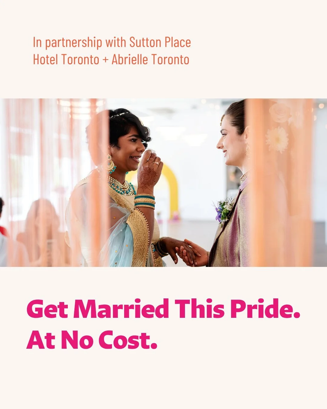 We're giving 14 couples a fully produced wedding experience this Pride... ceremony, photography, styling, food, drinks. All of it. Inside Sutton Place Hotel Toronto. At no cost. ✨
ㅤ
In partnership with Sutton Place Hotel Toronto and Abrielle Toronto,