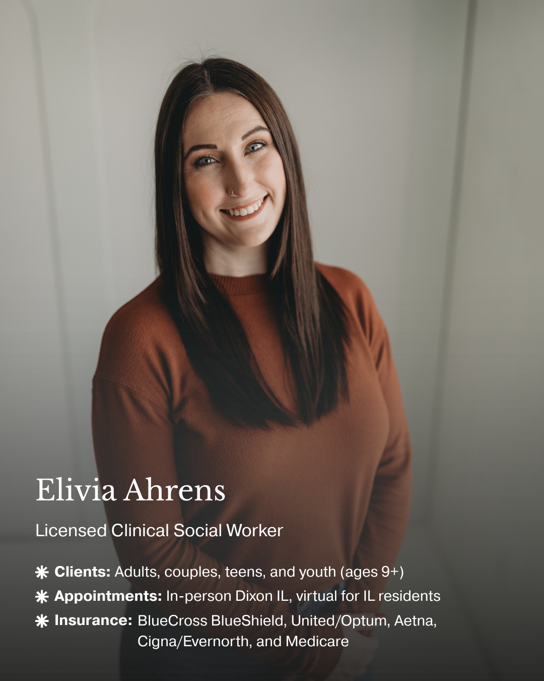 Elivia Ahrens, Licensed Clinical Social Worker and youth mental health specialist at Rays of Wellness in Dixon, Illinois.