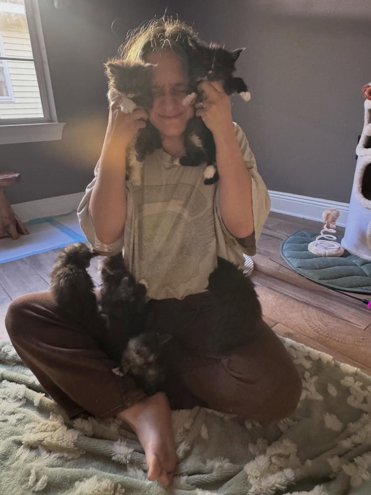 Just a girl and her kittens