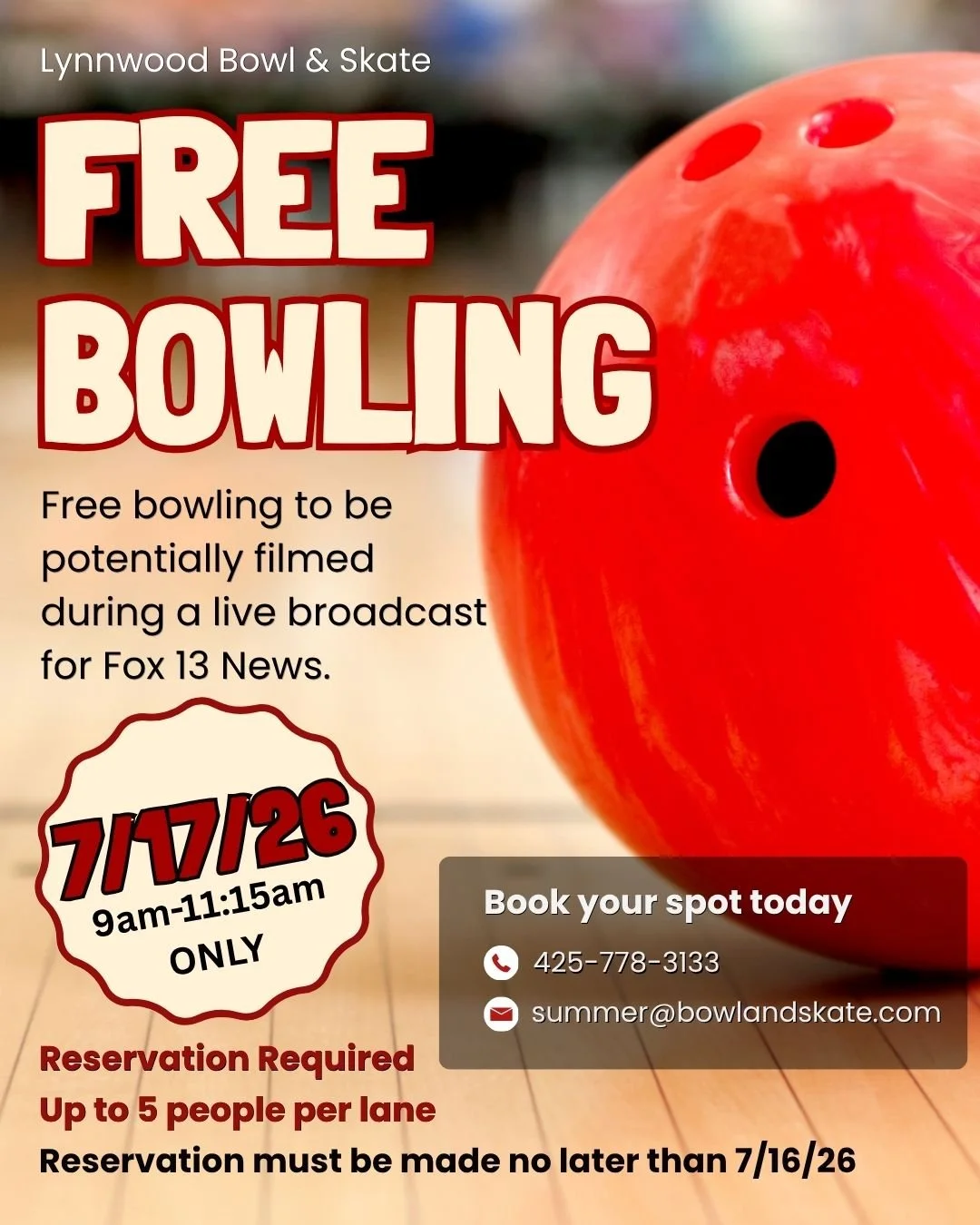FREE BOWLING - RESERVATION REQUIRED