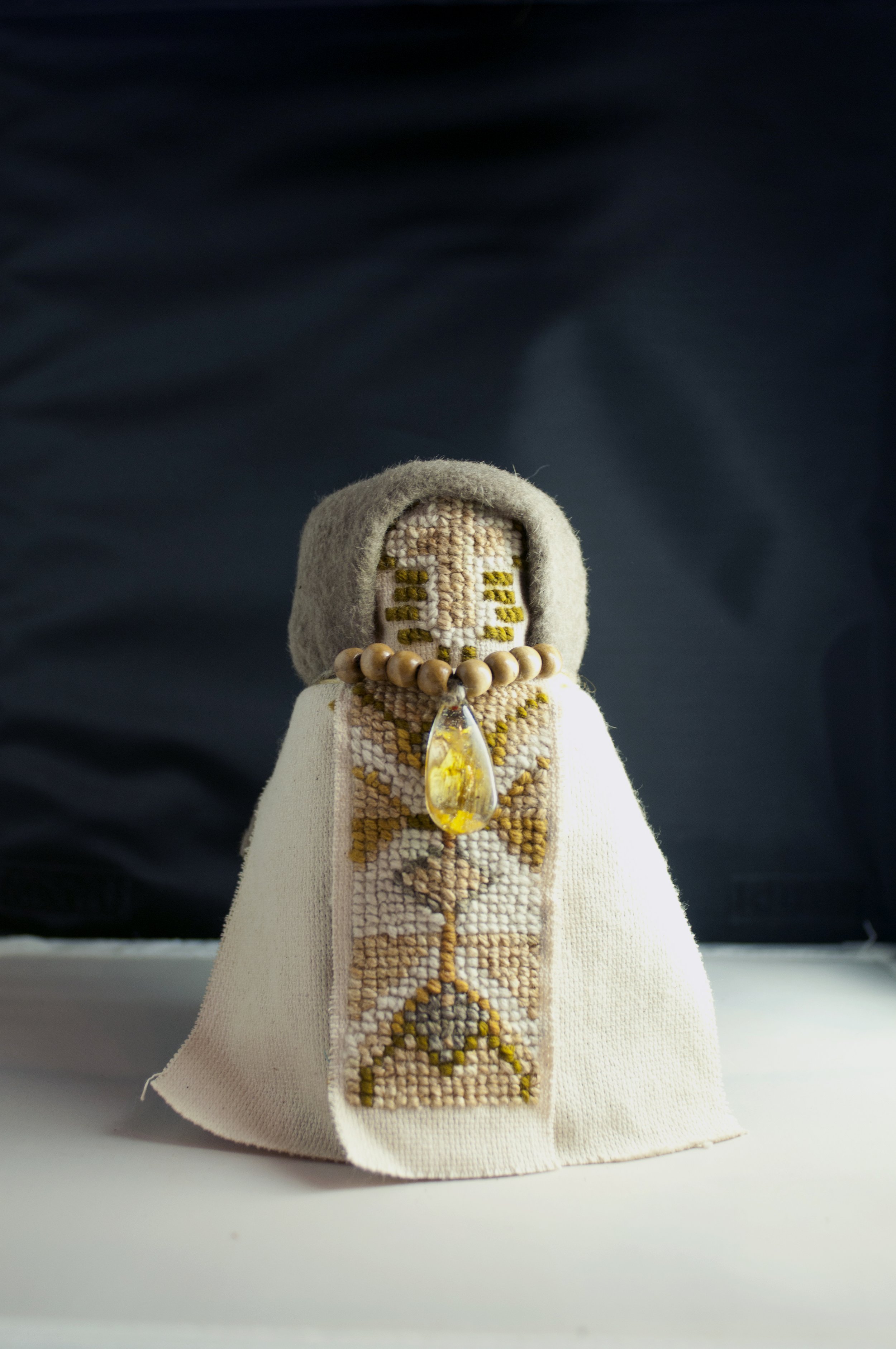 Light Lady Pattern 25 Wool, natural dye, beads, embroidery fiber, wood/
I remember growing up with family in Winnipeg where they had deep manufacturing roots and ties to the original department stores. This product reminds of how the world of embroi