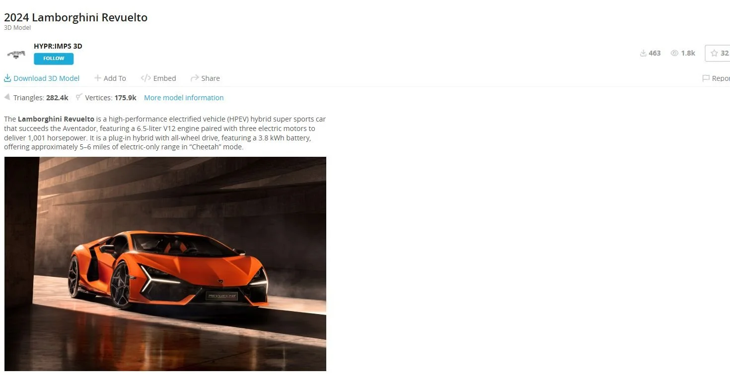 Lamborghini Revuelto independent 3D reference rendering
