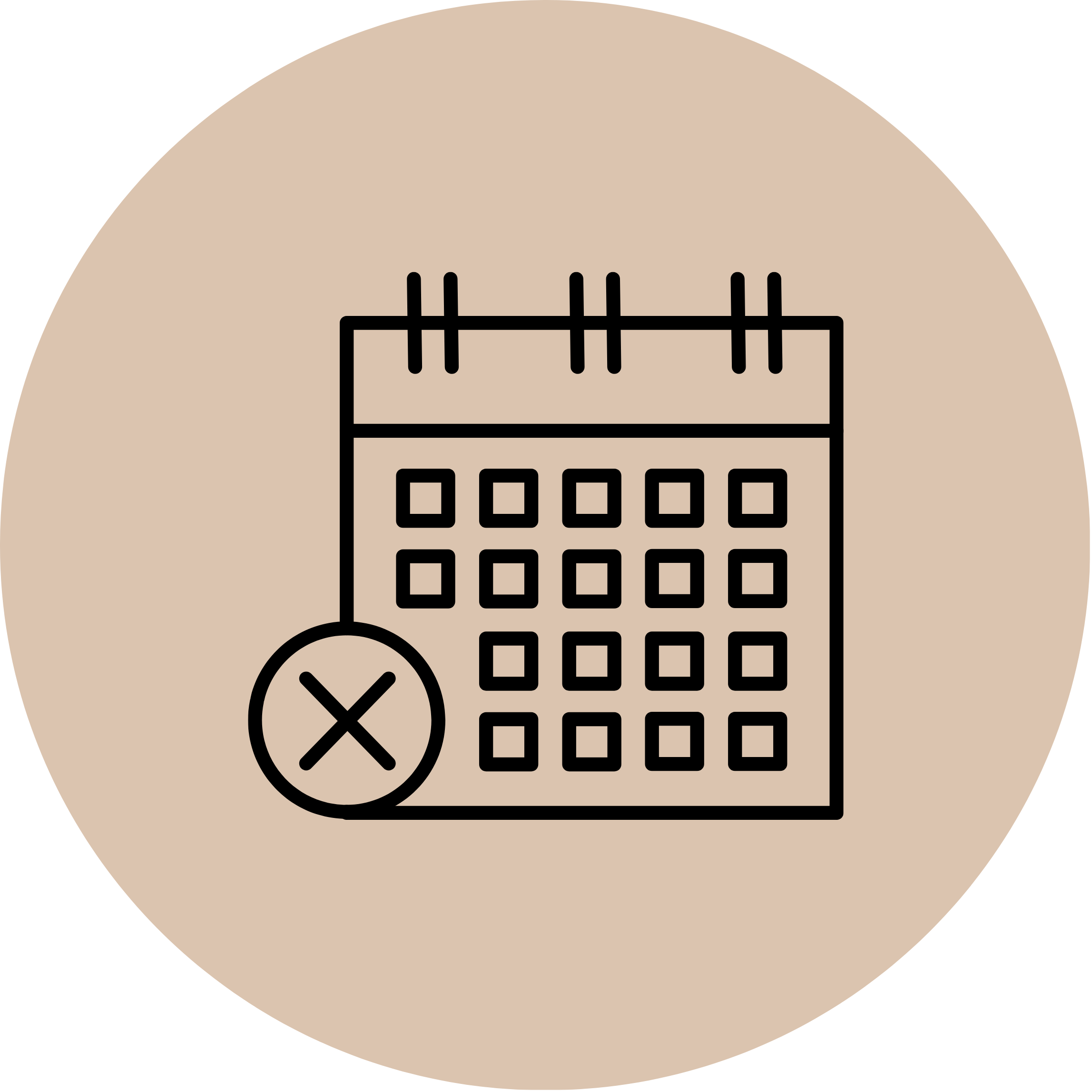 A calculator with a round clock icon and a check mark symbol on its display, placed on a beige surface.