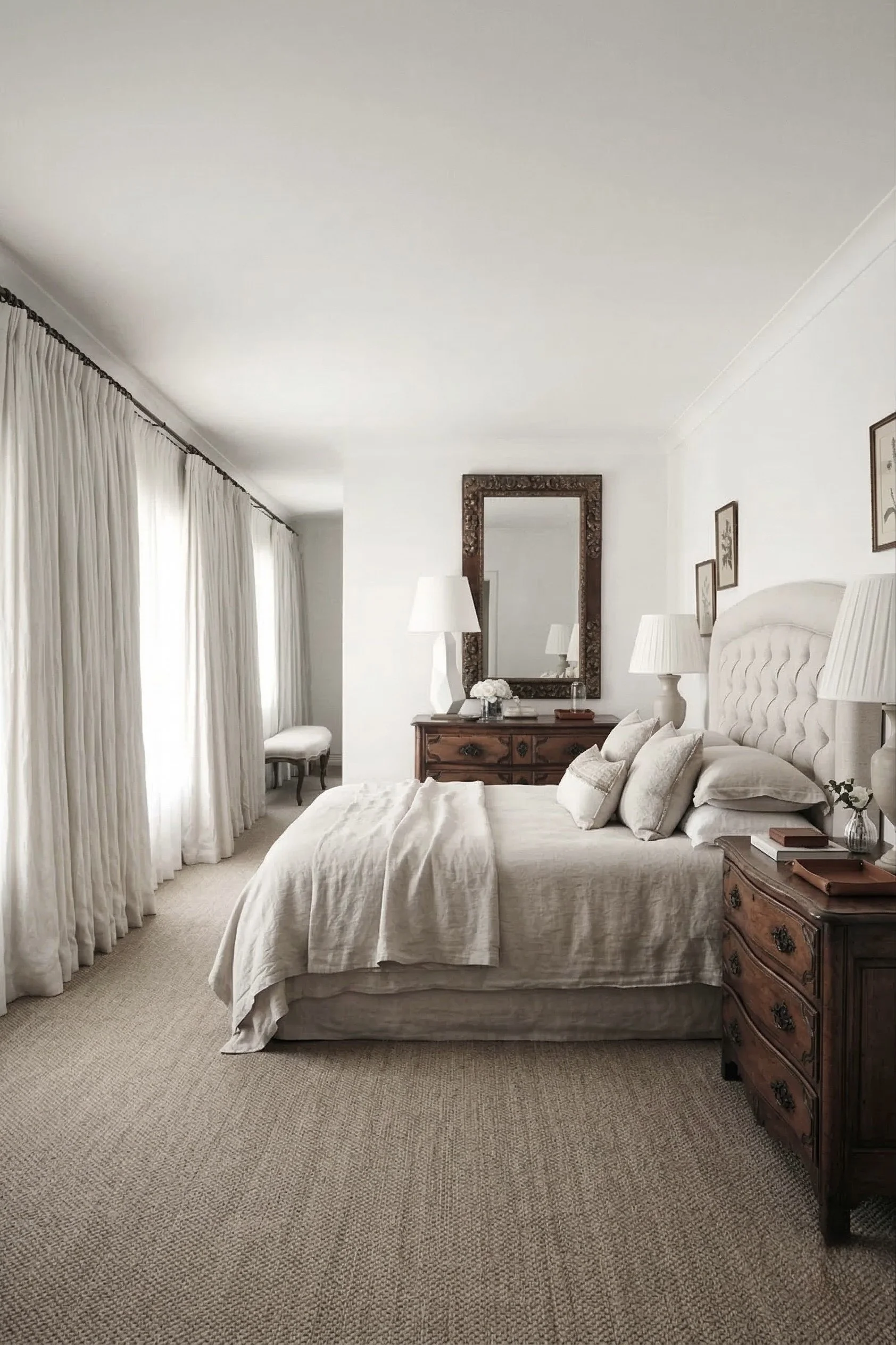 High end elevated bedroom with luxury Driftwood Sisal