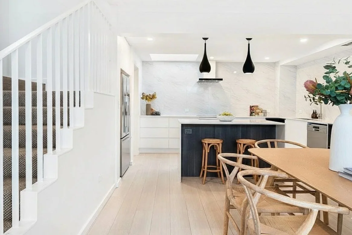 living and kitchen space transformed natural fibre