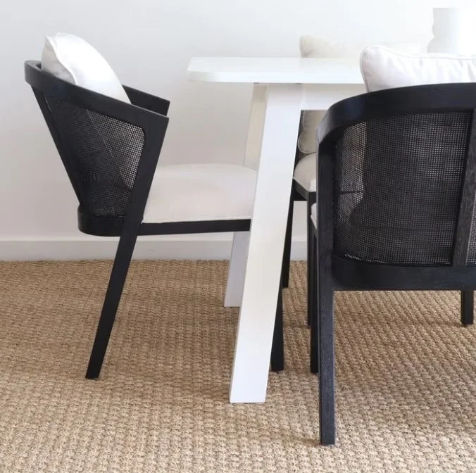 Bahama Seagrass hard wearing, environmentally friendly, installed under a modern dining table, Adelaide