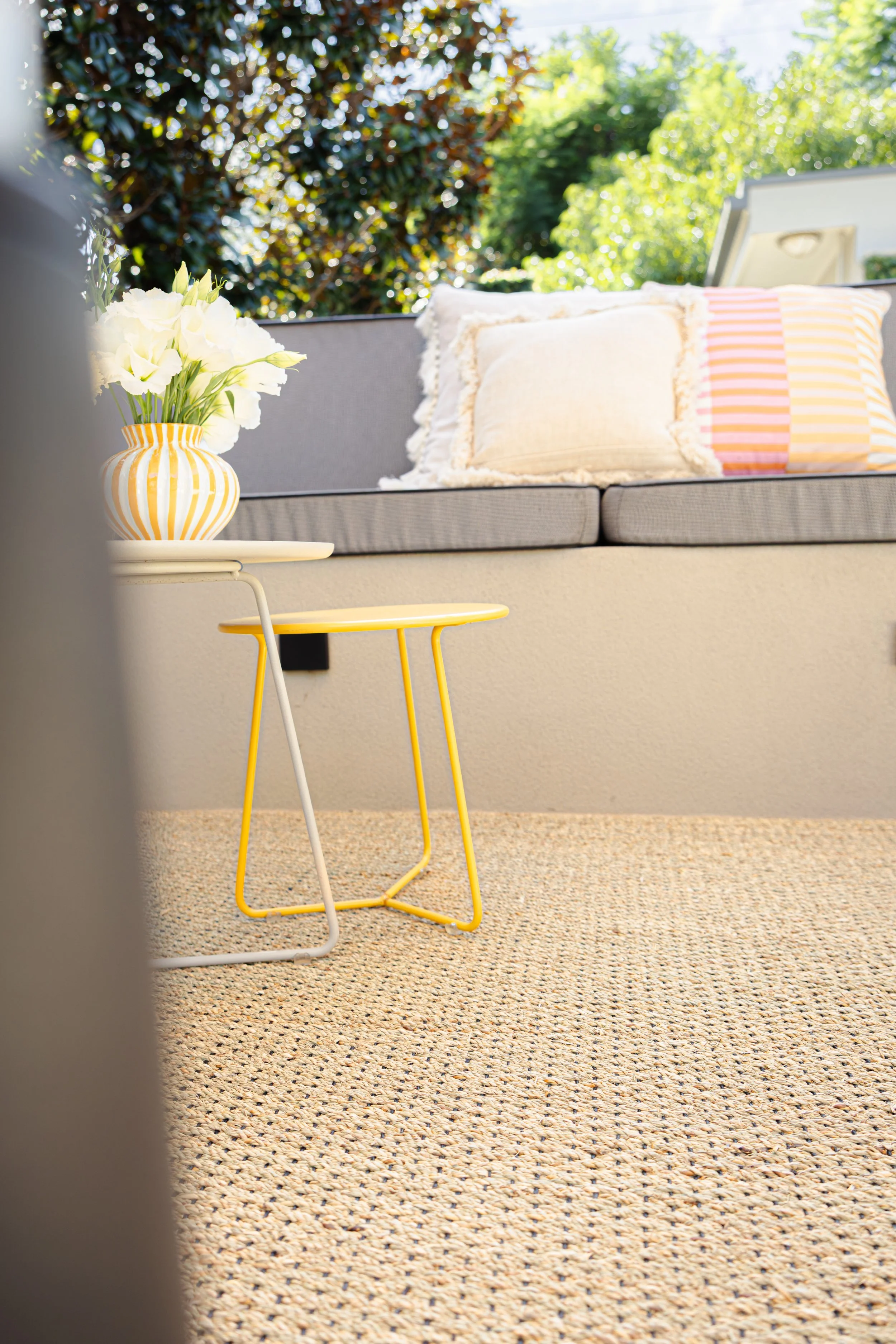 Hastings seagrass rug in alfresco seating area