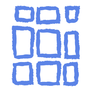 A pattern of nine irregular blue squares arranged in a 3x3 grid on a white background.
