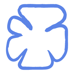 Blue outline drawing of a four-leaf clover.