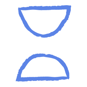 Simple blue drawing of two semi-circular shapes facing each other, one at the top and one at the bottom.