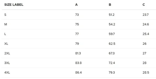 Size chart for Patrick Putts polo