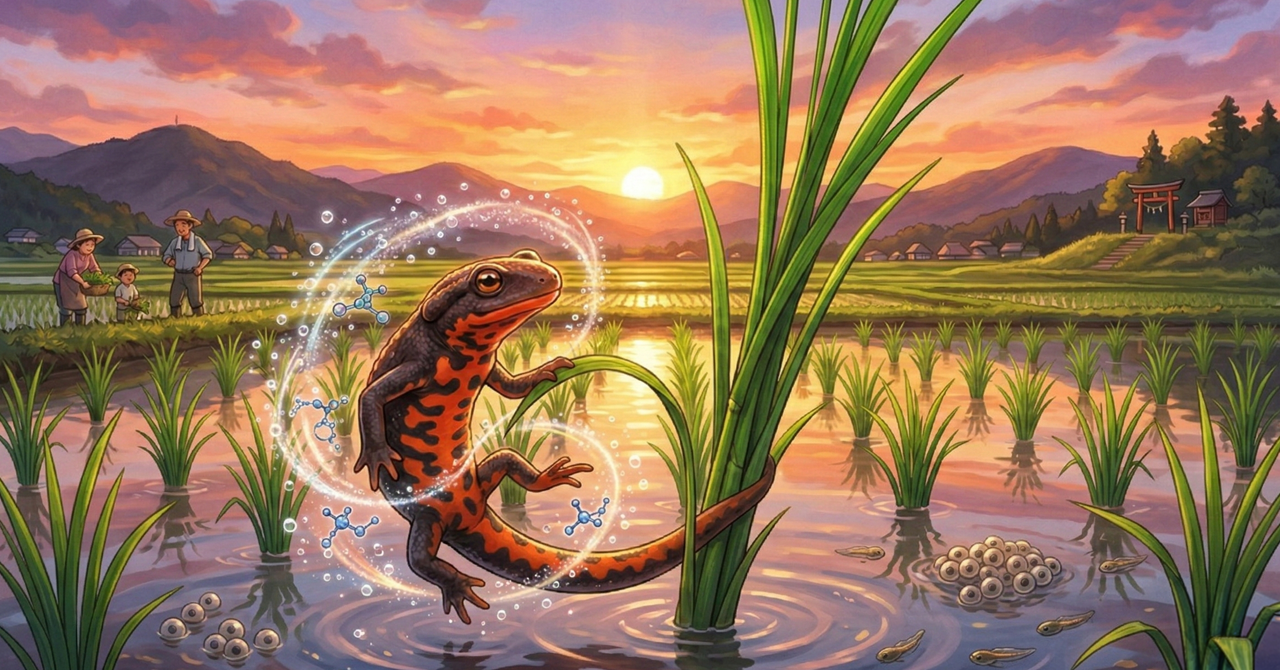 アカハライモリのイラスト