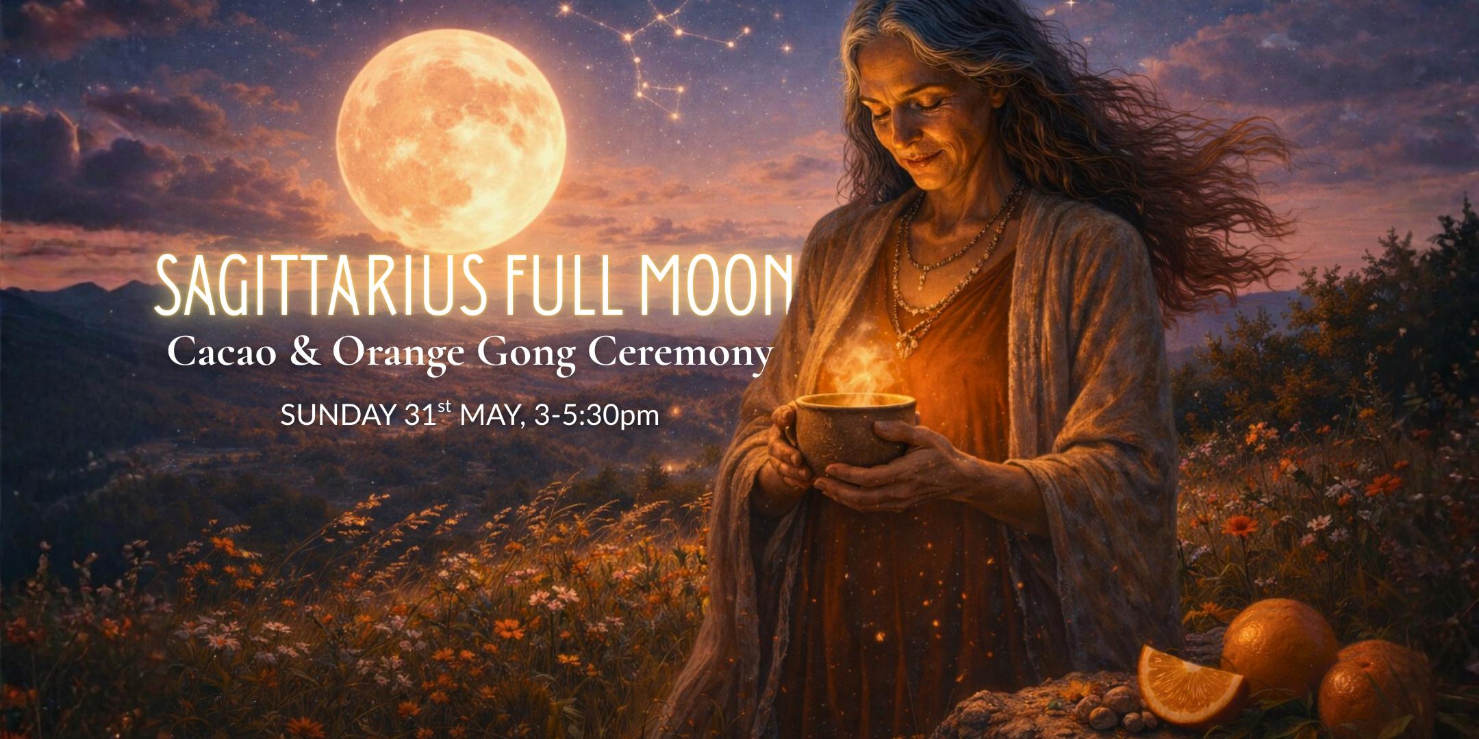 May's Sagittarius Full Moon Cacao & Orange, Gong Healing Ceremony