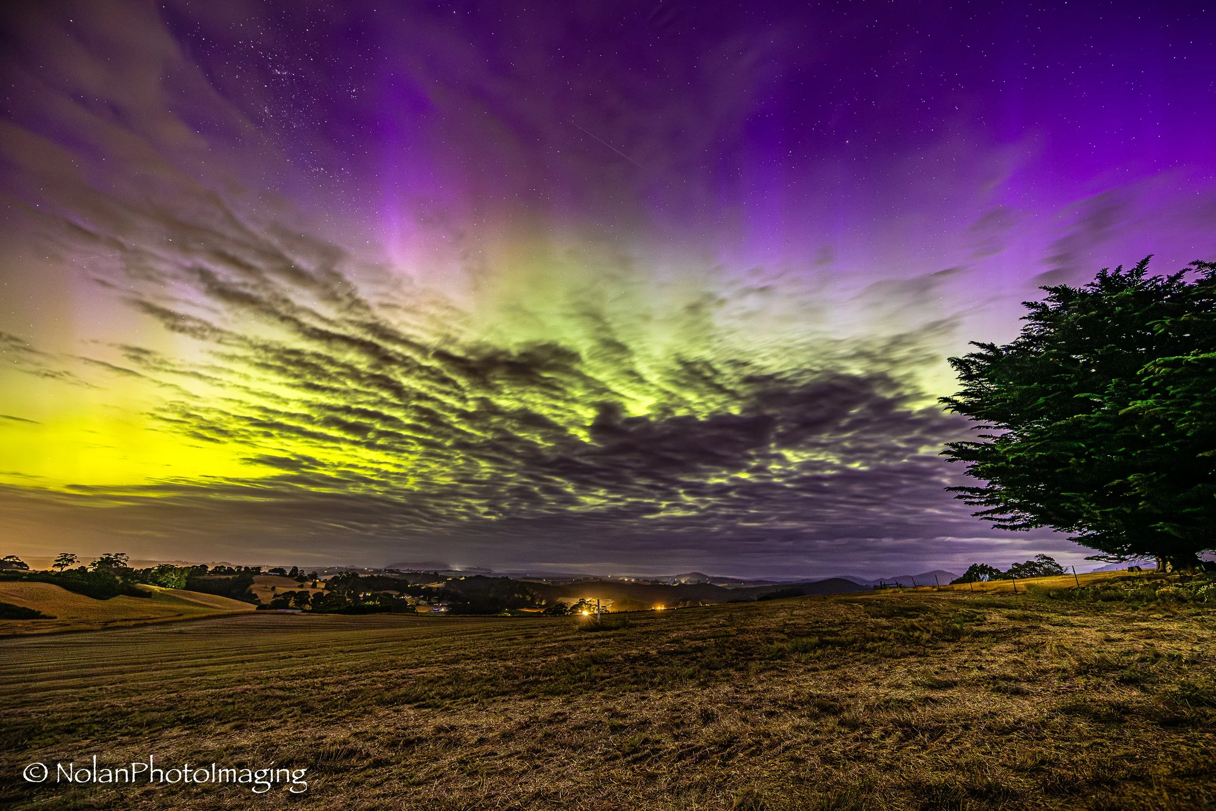 Aurora Australis over Penguin looking toward Mount Rolland, North West of Tasmania, Australia - Wide 3:1 ratio Panorama, Open Edition print (Copy)
