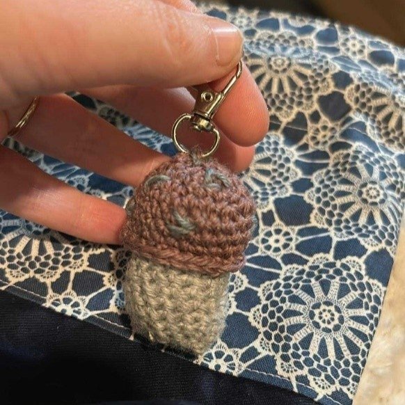 Free Beginner Crochet Pattern: Mushroom Pop Keyring | with Handmade by Helen