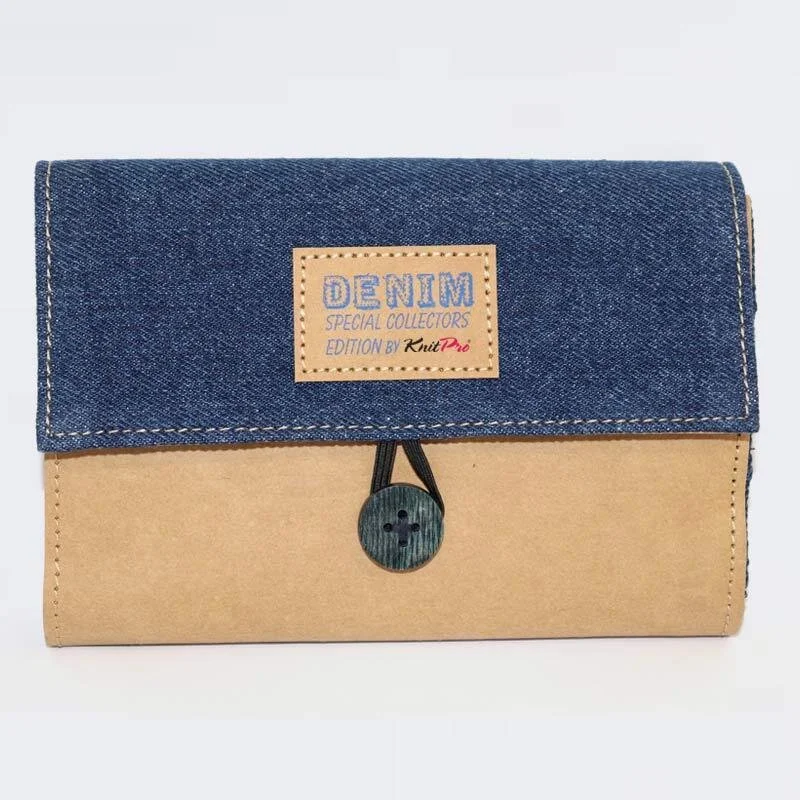 KnitPro Indigo Wood interchangeable needle set closed denim storage case