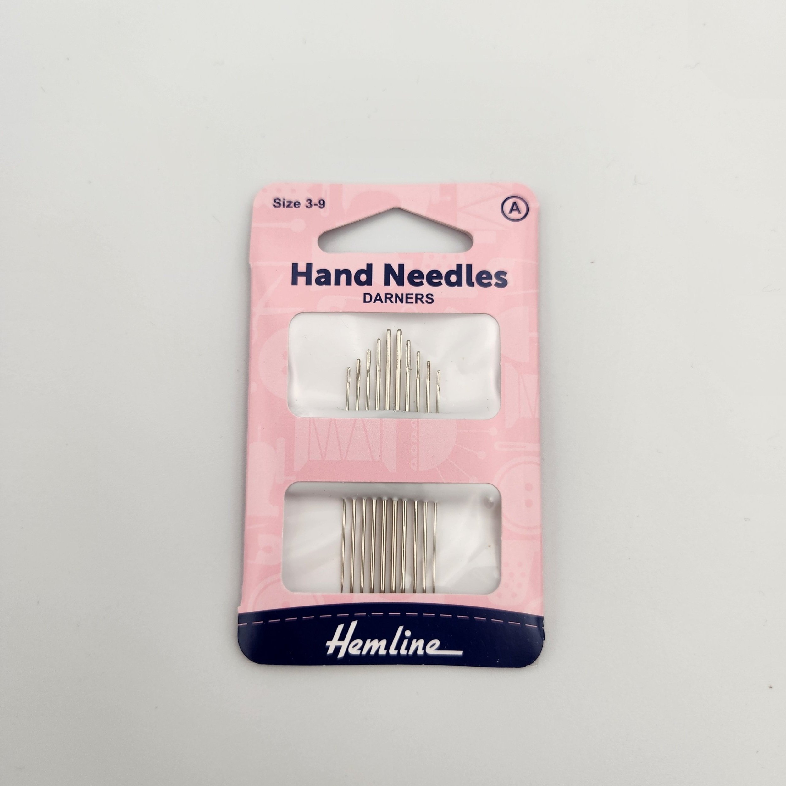 Hemline hand sewing needles darner pack with sizes 3 to 9 in original packaging