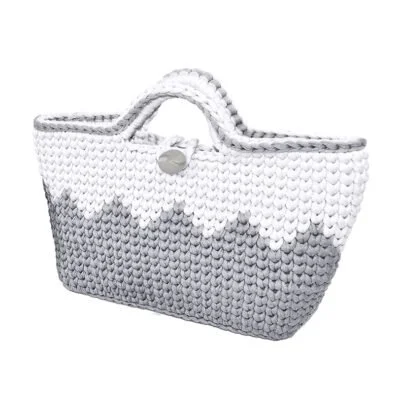 Finished grey and white zig zag crochet bag made from Retwisst kit.
