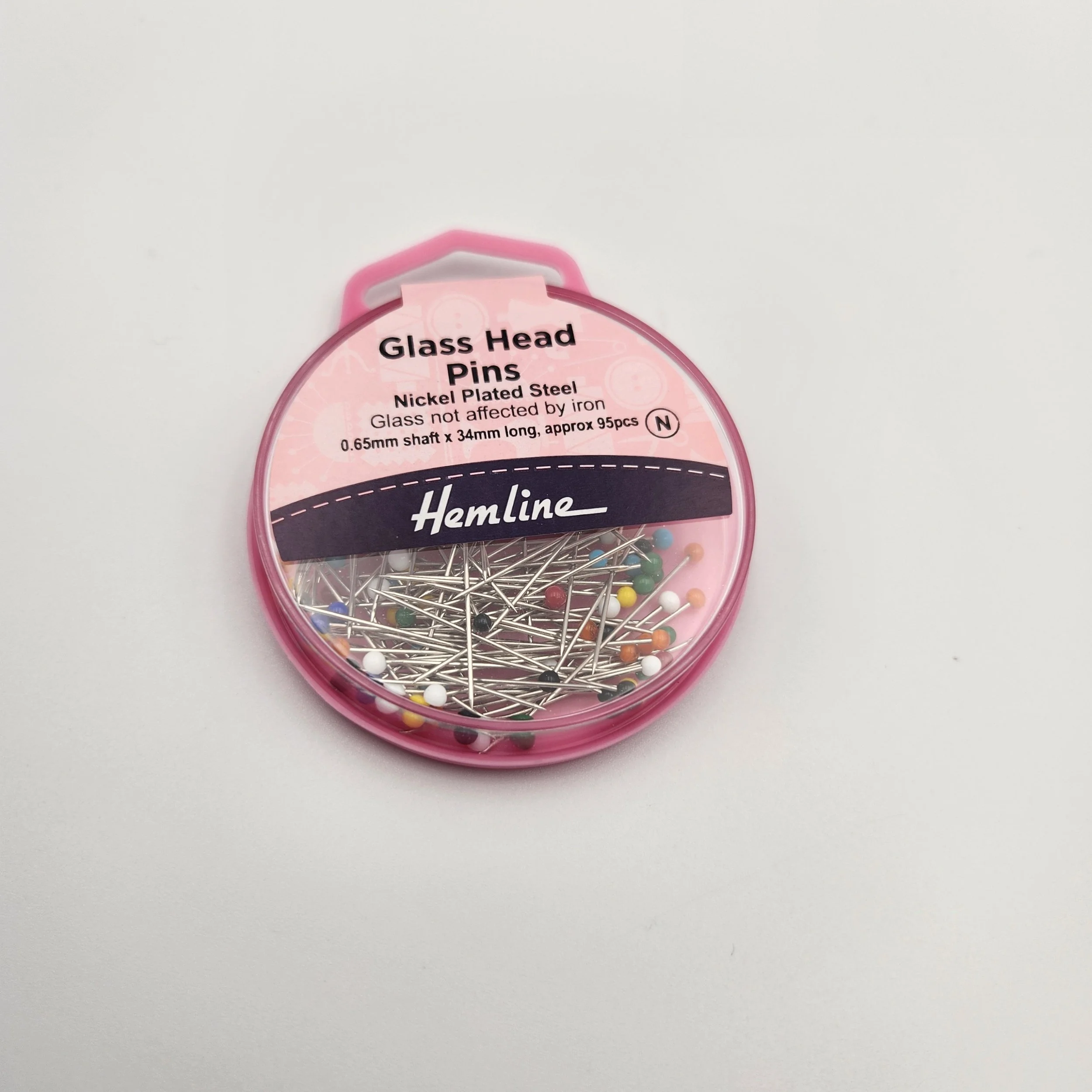 Hemline glass head quilting pins 50 mm x 0.75 mm in packaging