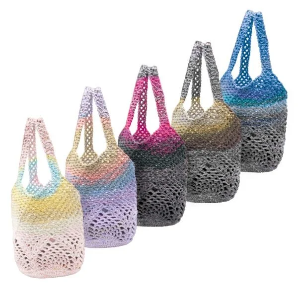 Finished Retwisst mini mesh bags in multiple colours displayed together.