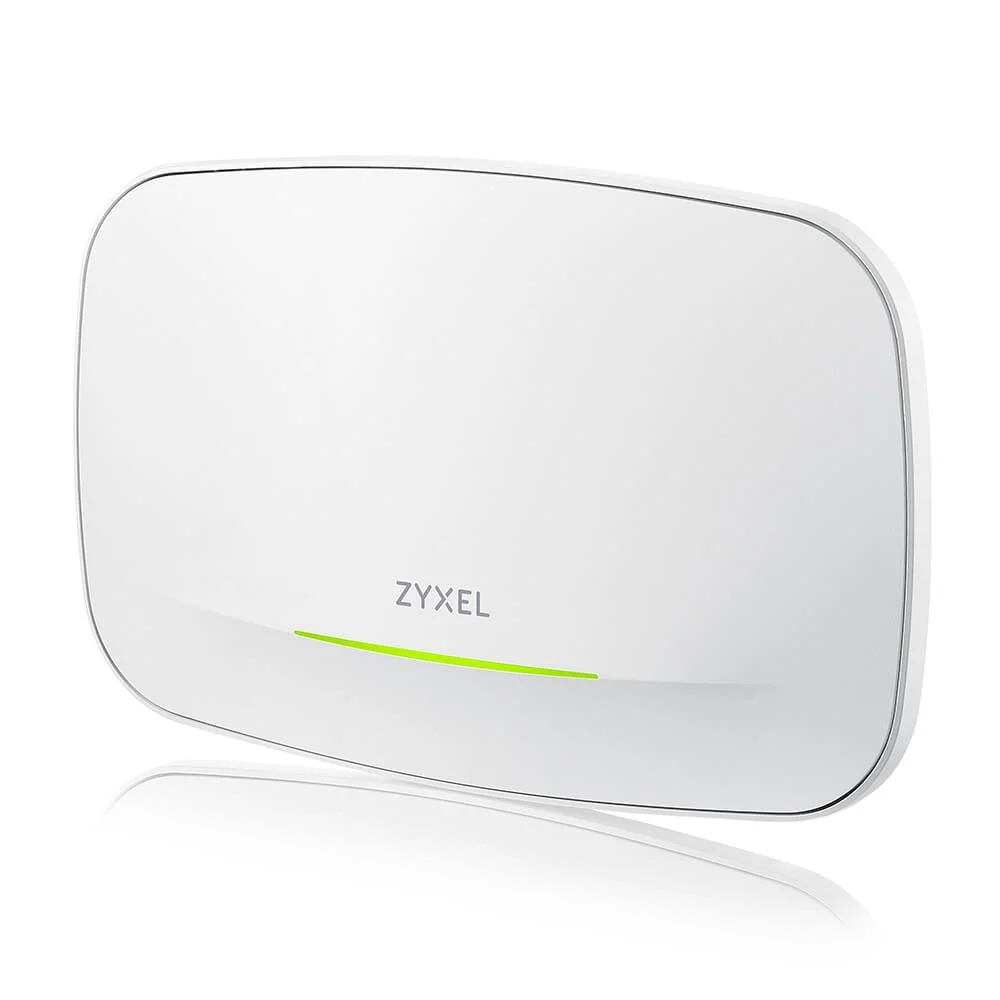A white Zyxel networking device with a green indicator line at the bottom.