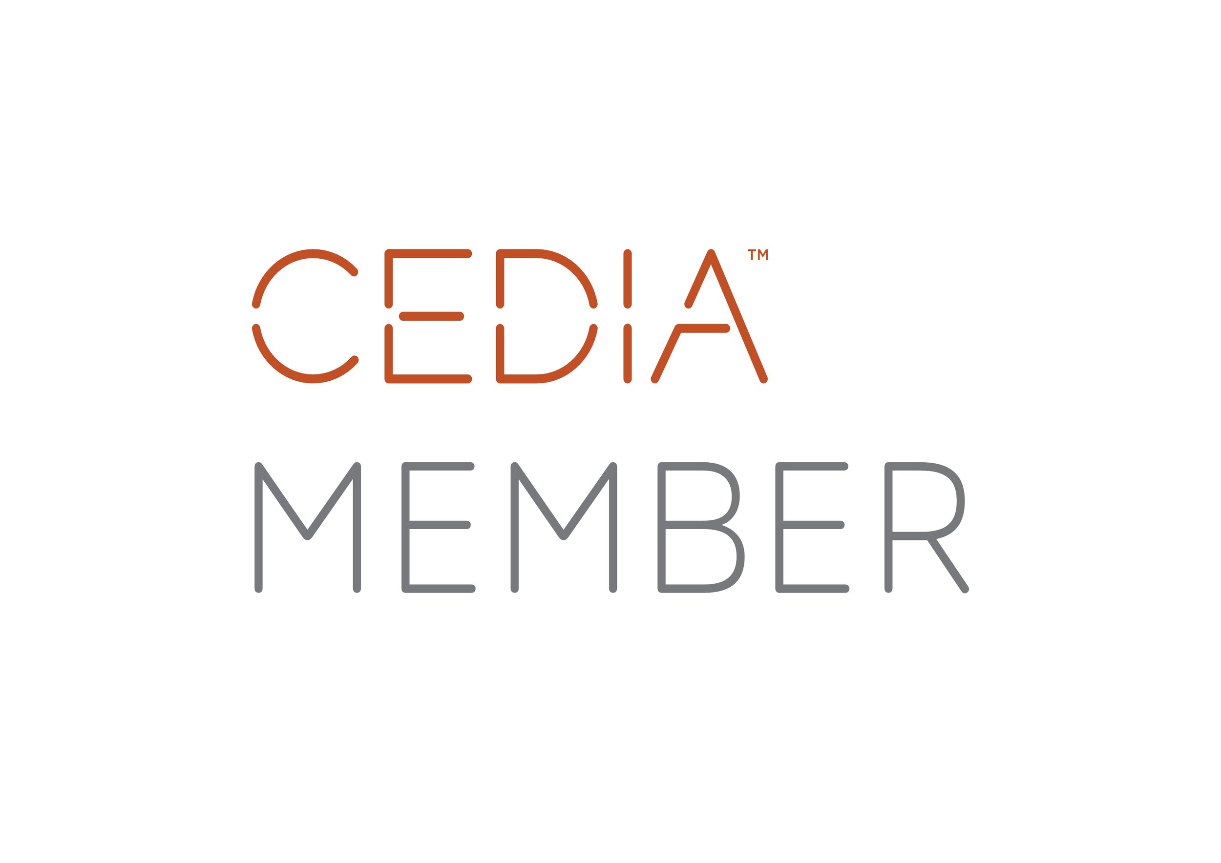 CEDIA member logo with the words 'CEDIA MEMBER' in stylized fonts on a white background.