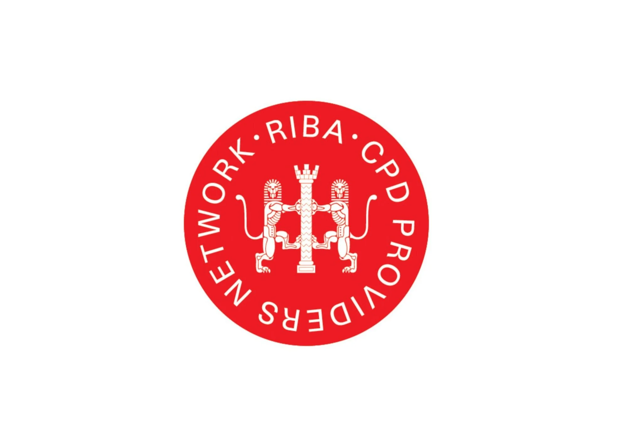 Red circular emblem with white text and design, featuring two figures holding a central column, and the words 'RIBA' and 'CPD PROUD' around the circle.