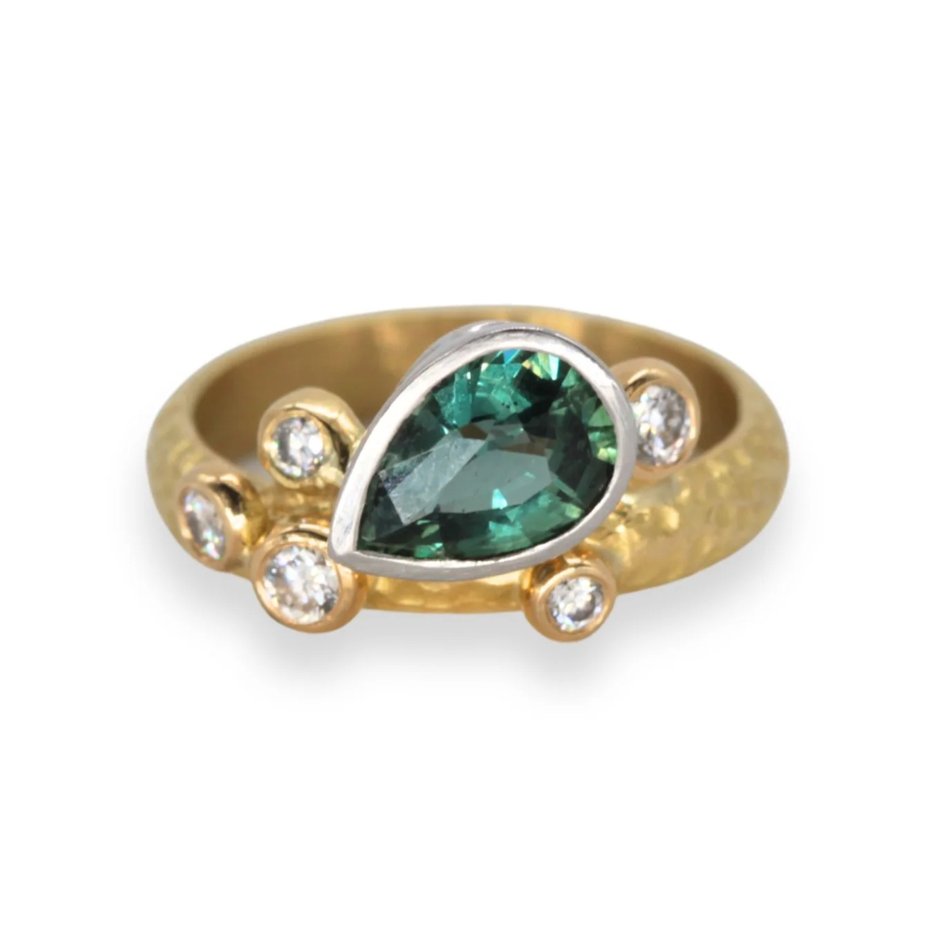 Teal Sapphire and Diamond Ring