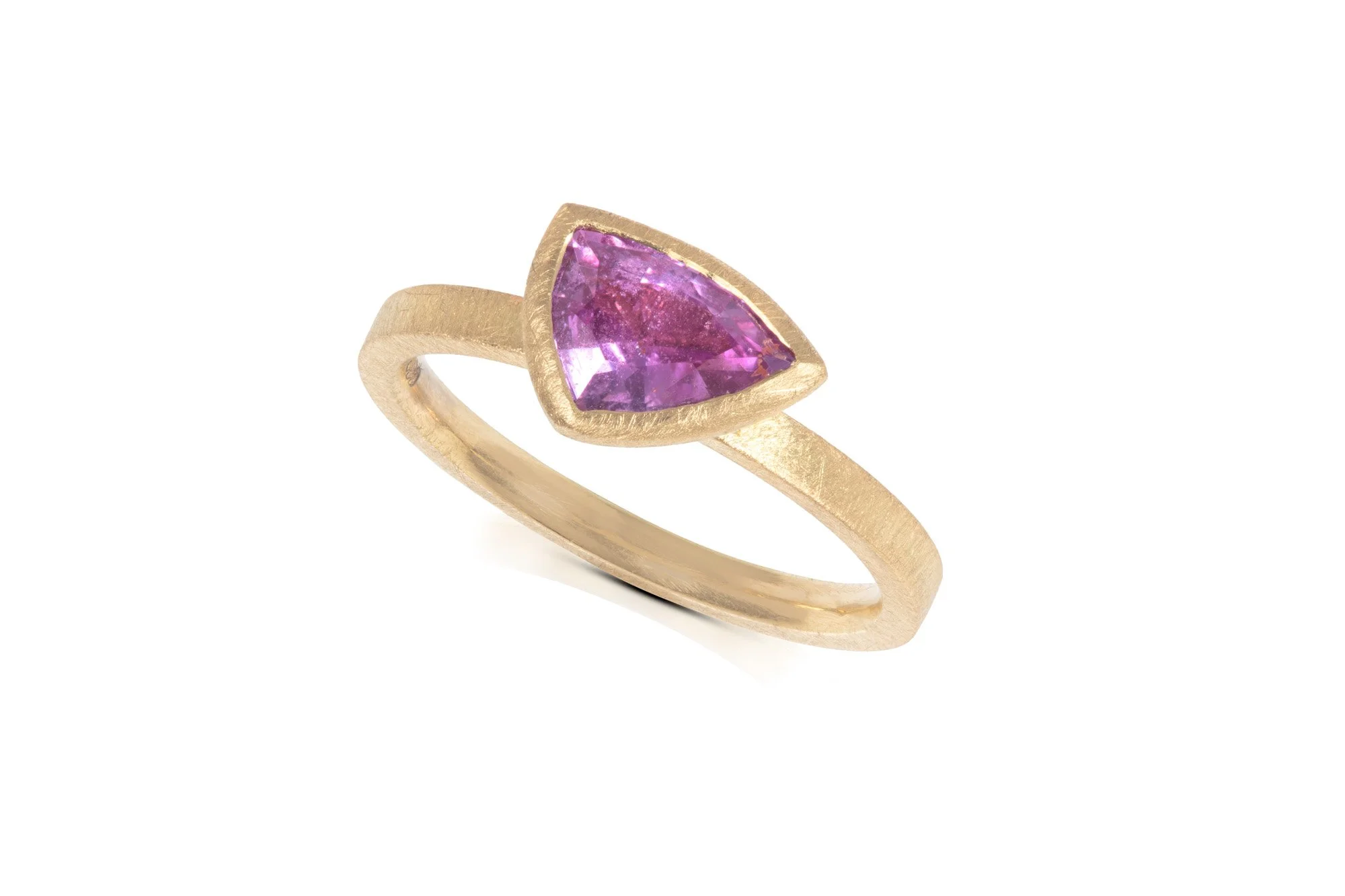 Trillion Pink Sapphire set in 18ct yellow gold