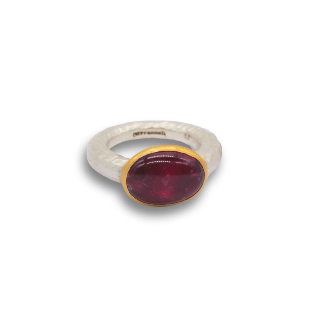 Oval Pink Tourmaline in Silver and 24ct Yellow Gold