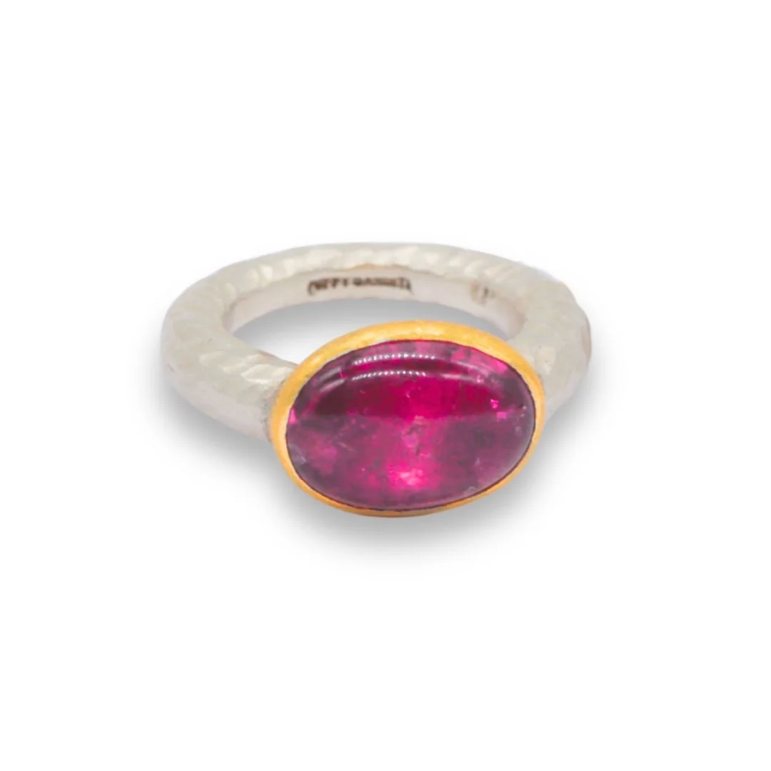 Oval Pink Tourmaline in Silver and 24ct Yellow Gold