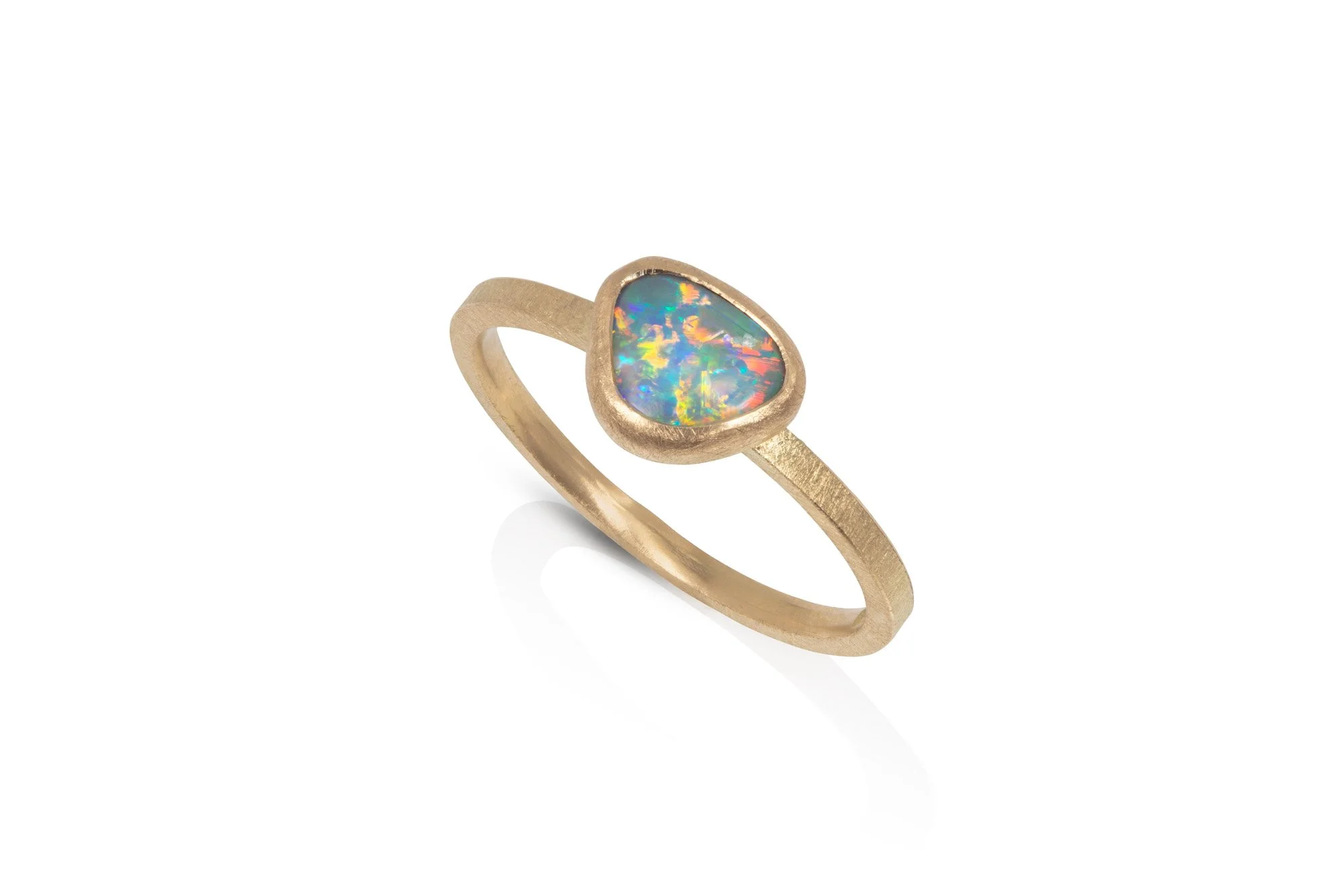 Trillion Opal Ring set in 18ct yellow gold