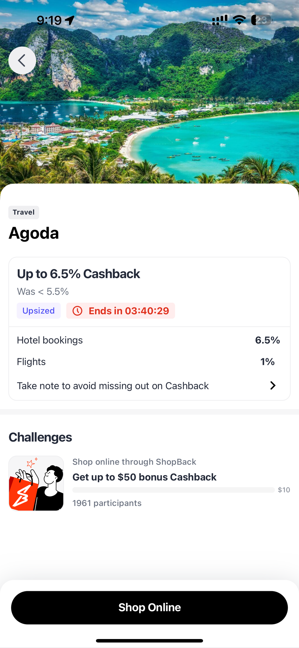 Agoda cashback on ShopBack