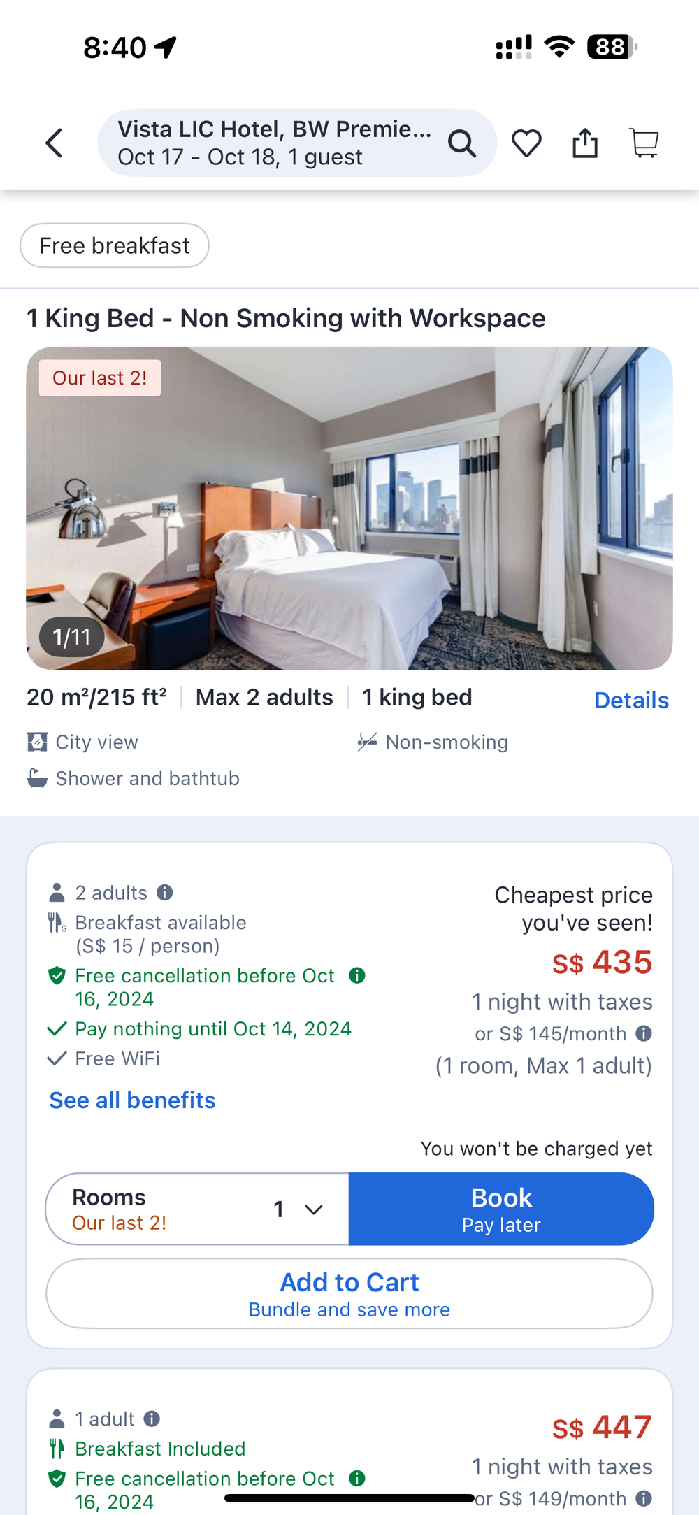 Price of hotel room before activating ShopBack  (Agoda)