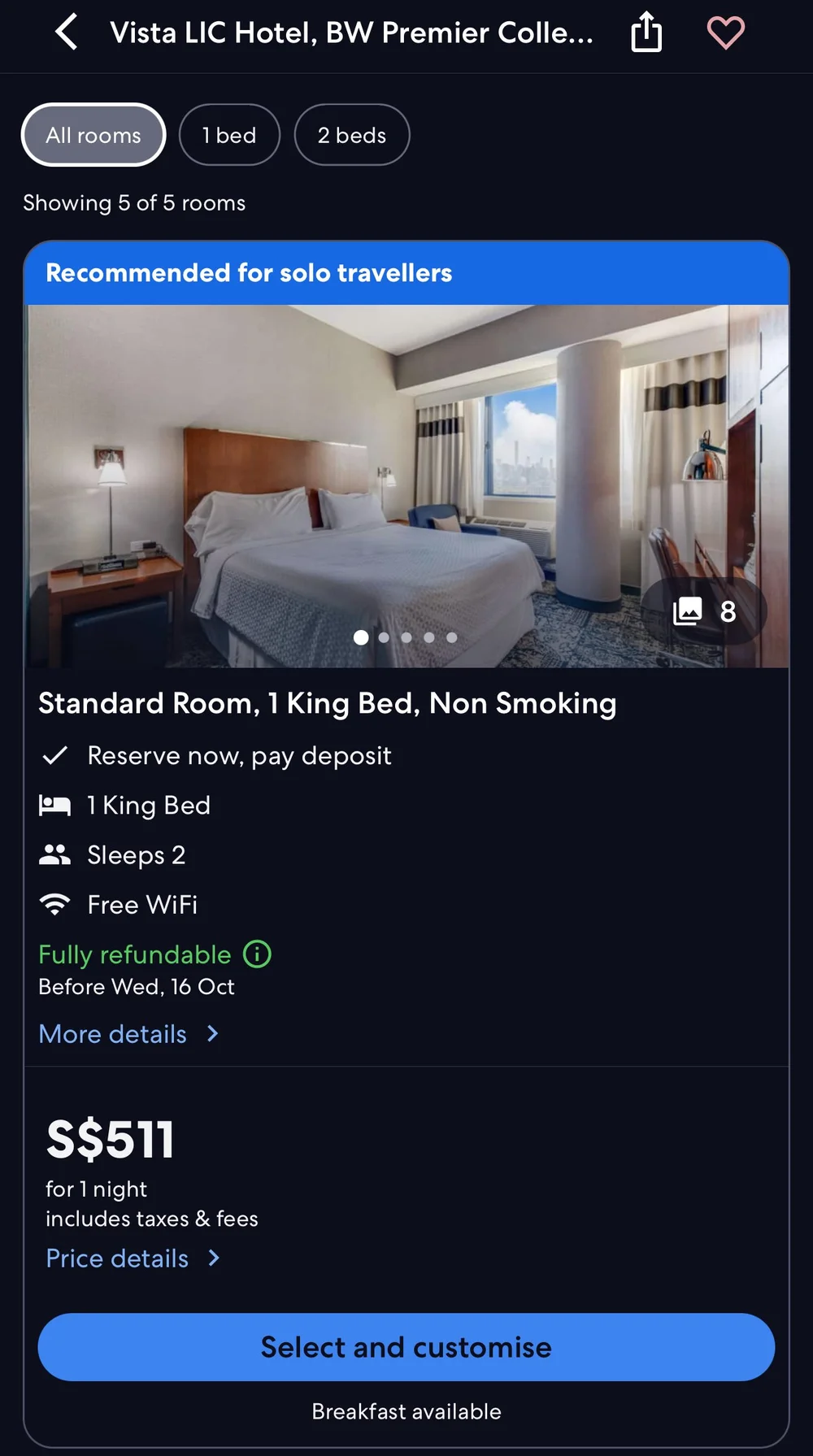 Price of a hotel room before activating Shopback (Expedia app)
