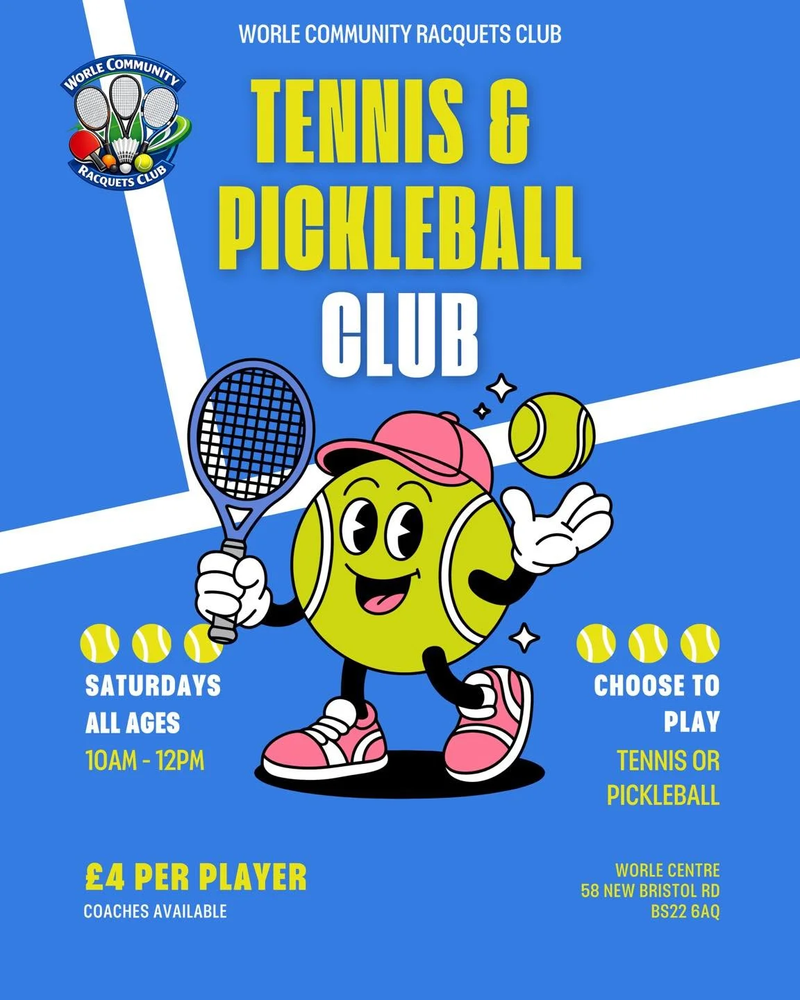 🎾🏓 TENNIS &amp; PICKLEBALL 🏓🎾

Looking for a fun, active way to spend your Saturday morning? Come along to Worle Community Racquets Club&mdash; open to all ages and all abilities 🙌

Whether you&rsquo;re a complete beginner or already love your r